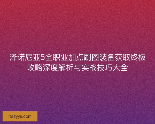 泽诺尼亚5全职业加点刷图装备获取终极攻略深度解析与实战技巧大全